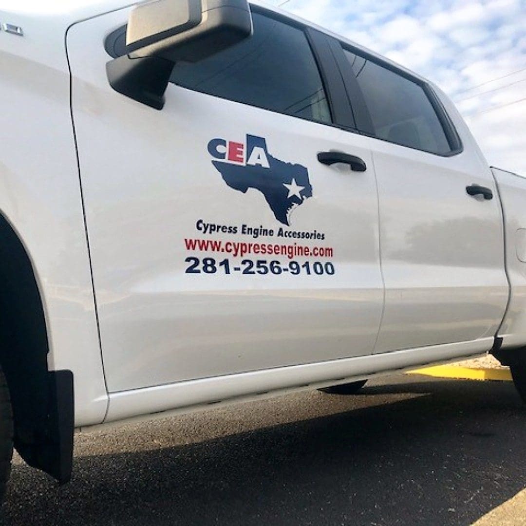 CEA logo on a white truck with contact number